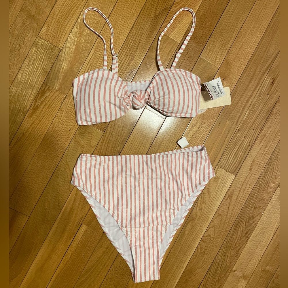 Red and white striped sparkly bikini set